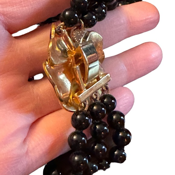 Stella & Dot Black Kelly Pearl Flower Clasp with Pavé Ladybug Necklace - Picture 7 of 13